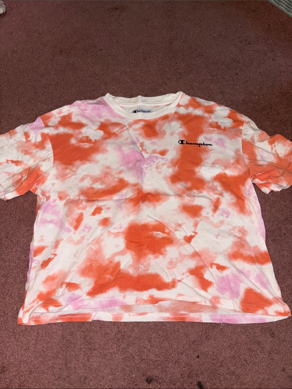 Champion Tie-Dye Crewneck Tee in Orange & Pink